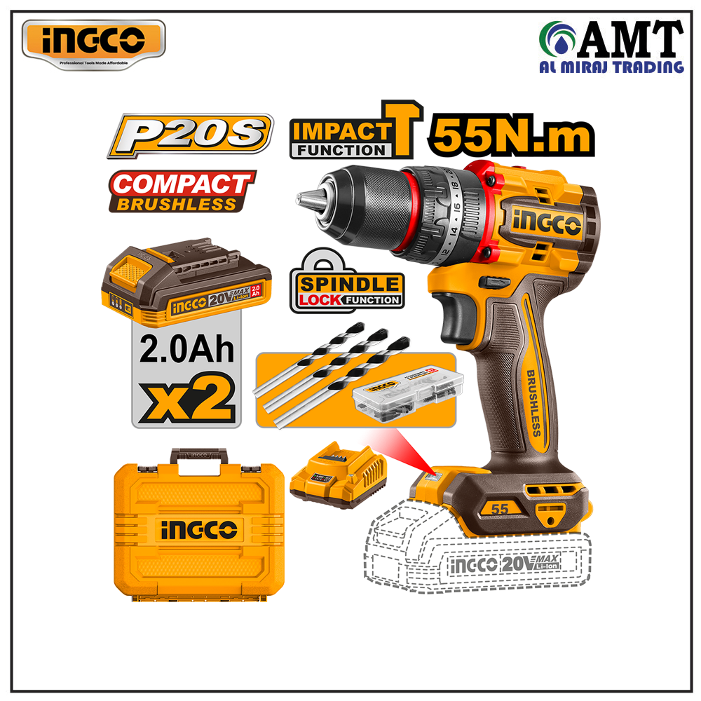 INGCO Compact Brushless Cordless Impact Drill - CIDLI20558 INGCO Compact Brushless Cordless Impact Drill - CIDLI20558