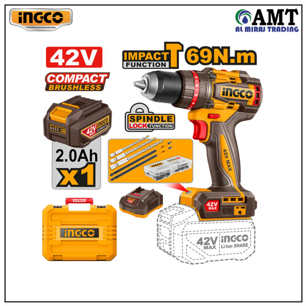 INGCO Compact Brushless Cordless Impact Drill - CIDLI426981