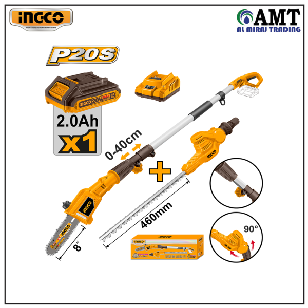 INGCO Cordless pole saw with pole hedge trimmer - CPTS201681