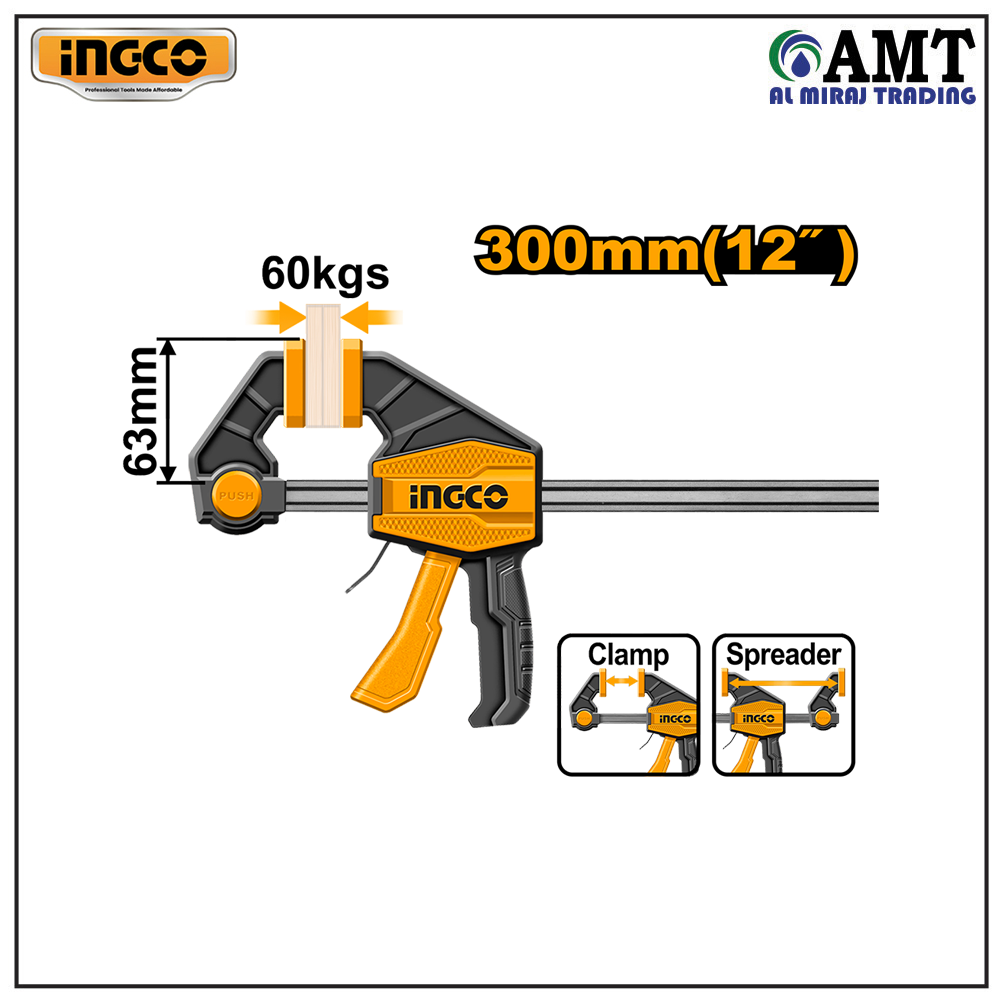 HQBC01602 INGCO Quick Bar Clamps 12" - HQBC01602 - Image 1